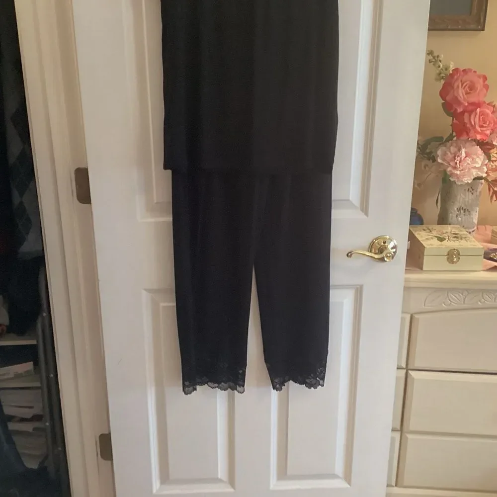 NWT. Charter Club/Macy’s Brand Women’s 2 PC PJ Set with Lace Black Sizes: XS, M